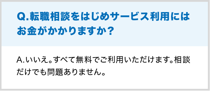 Q.転職相談をはじめサービス利用にはお金がかかりますか？